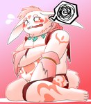 anthro asian_clothing belly blush clothing covering covering_self east_asian_clothing embarrassed fur japanese_clothing kimono long_ears male markings navel slightly_chubby solo torn_clothing white_body white_fur koppepan39 lifewonders tokyo_afterschool_summoners inaba_(tas) lagomorph leporid mammal rabbit hi_res