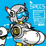 big_breasts blue_background blue_eyewear blue_text breasts detachable_arms directional_arrow dismemberment eyewear female grey_body grey_hair hair looking_at_viewer machine nipple_outline nipples not_furry nude robot_dismemberment screw simple_background simple_eyes socket solo text visor white_arms white_eyes white_text yellow_neck woot android humanoid robot 2023 digital_drawing_(artwork) digital_media_(artwork) english_text half-length_portrait oekaki portrait