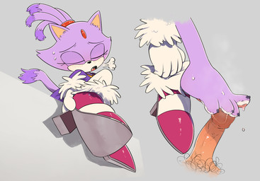 4_toes 5_fingers anthro anthro_focus biped black_claws black_eyebrows black_nose black_pubes blush blush_lines bodily_fluids bottomwear breath claws clothed clothed_anthro clothed_female clothing dipstick_tail disembodied_penis dress duo erection eyebrows eyelashes eyes_closed faceless_character faceless_human faceless_male fangs feet female female_anthro female_focus fingers foot_fetish foot_focus foot_play footjob footwear forehead_gem foreskin fur gem genitals glans gloves grey_clothing grey_footwear grey_shoes handwear high_heels human_on_anthro interspecies low-angle_view male male/female male_human markings multicolored_body multicolored_clothing multicolored_footwear multicolored_fur multicolored_shoes musk musky_feet open_mouth pants pawpads penile penis pink_pawpads pink_tongue plantigrade plantigrade_pawpads pointy_ears prick_ears pubes purple_body purple_clothing purple_dress purple_ears purple_fur red_clothing red_footwear red_gem red_shoes retracted_foreskin sex shoes solo_focus sweat sweat_string sweatdrop sweaty_face sweaty_feet tail tail_markings tan_glans tan_inner_ear tan_penis teeth toe_claws toes tongue two_tone_body two_tone_fur undressing vein veiny_penis white_body white_bottomwear white_clothing white_footwear white_fur white_gloves white_handwear white_pants white_shoes sock-eater sega sonic_the_hedgehog_(series) blaze_the_cat domestic_cat felid feline felis human mammal 2025 hi_res sequence