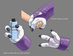 anthro armwear claws clothing elbow_gloves female finger_claws gloves hand_fetish hand_holding handpaw handwear lube_bottle paws solo text badroy bandai_namco digimon canid digimon_(species) human mammal renamon english_text hi_res