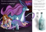 absurd_res advertisement alcohol ambiguous_gender beverage bottle claws clothed clothing container dress duo english_text female feral fur generation_2_pokemon glass hair head_ornament hi_res human legendary_pokemon long_hair mammal mostly_nude neon_lights nintendo pokemon pokemon_(species) purple_hair ribbons suicune text tigeruhimaru vodka