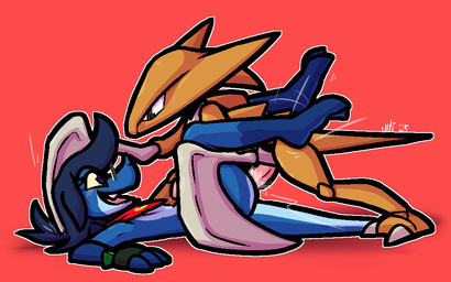 anthro anthro_on_anthro anthro_penetrated anthro_penetrating anthro_penetrating_anthro blade_arm blue_body blue_hair blue_scales bodily_fluids brown_body brown_exoskeleton brown_eyes brown_pupils claws clothing cum cum_from_ass cum_in_ass cum_inside cum_splatter duo erection exoskeleton eyewear fingerless_gloves from_front_position genital_fluids genitals glans glasses gloves green_clothing green_gloves green_handwear grey_body grey_claws grey_exoskeleton grey_eyewear grey_glasses hair handwear interspecies kerchief legs_up lying male male/male male_penetrated male_penetrating male_penetrating_male missionary_position mostly_nude on_back open_mouth penetration penis pink_glans pink_penis precum pupils purple_eyes purple_pupils red_background red_kerchief scales sex side_view simple_background smile thrusting toe_claws yellow_sclera ultilix nintendo pokemon ulti_(ultilix) arthropod fossil_pokemon generation_1_pokemon kabutops lizard marine pokemon_(species) prehistoric_species reptile scalie trilobite 2026