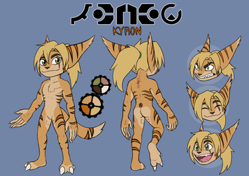 accessory anatomy anthro athletic athletic_anthro back_scar bangs bionics black_markings black_nose butt chest_scar chest_tuft claws color_swatch curved_tail ear_tuft facial_scar featureless_chest featureless_crotch finger_claws fingerless_(marking) front_view fur fur_markings hair hair_accessory hair_tie hand_scar kyron_(msgtfrank) leg_scar long_bangs long_ears long_hair long_tail male markings multicolored_body multicolored_fur multiple_angles nude orange_markings ponytail rear_view scar solo tail tail_tuft tan_body tan_eyes tan_fur text toe_claws tuft two_tone_body two_tone_fur white_claws zelterxc ratchet_and_clank sony_corporation sony_interactive_entertainment lombax mammal absurd_res character_name constructed_script expression_sheet hi_res lombax_text model_sheet