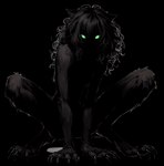 anthro black_body black_fur black_hair claws female finger_claws fur glowing glowing_eyes green_eyes hair png_file shadowy_figure simple_background sinister solo toe_claws transparent_background unknown_artist missy_(napalm_express) humanoid mammal monster wolficus alpha_channel