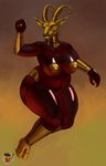 anthro big_breasts breasts curvy_figure female glass goal gold_(metal) gold_nipples huge_breasts solo thick_thighs voluptuous grishnax bovid caprine goat mammal absurd_res hi_res