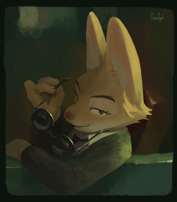 4_fingers anthro clothing eyebrow_piercing eyewear facial_piercing female fingers fur glasses glasses_off looking_at_viewer orange_body orange_fur piercing sitting smile smiling_at_viewer solo suit sunglasses gamgyuls dreamworks the_bad_guys diane_foxington canid canine fox mammal hi_res
