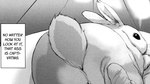 ambiguous_gender feral quadruped scut_tail short_tail solo speech_box tail text unknown_artist lagomorph leporid mammal rabbit 16:9 english_text monochrome widescreen