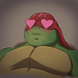 anthro blush bodily_fluids clothing green_body headgear headwear heart_eyes heart_symbol male mask shell simple_background solo sweat sweatdrop baraturts teenage_mutant_ninja_turtles teenage_mutant_ninja_turtles_(2014) raphael_(tmnt) reptile scalie turtle 1:1 digital_media_(artwork)