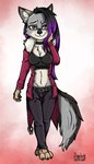 anthro black_body black_fur black_hair brown_body brown_fur female fur grey_body grey_fur hair purple_eyes purple_hair solo white_body white_fur ziegelzeig vicky_(sapperjoe85) canid canine fox mammal 2022