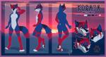 blue_body blue_fur footprint fur hair heterochromia male pawprint red_body red_fur red_hair solo standing sunset fight_(artist) kogata canid canine canis mammal wolf model_sheet