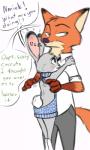 2017 3:5 anthro bare_back blush canid canine clothing dialogue dipstick_ears disney duo embarrassed english_text female fox fur gloves_(marking) gokhan16 hi_res judy_hopps lagomorph leporid male mammal markings meme meme_clothing multicolored_ears musical_note nick_wilde rabbit rear_view red_fox simple_background size_difference sweater text topwear true_fox virgin_killer_sweater whistling white_background zootopia