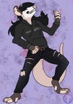 air_guitar anthro black_hair bottomwear clothing guitar_pick hair hoodie long_hair male pants smile solo topwear torn_bottomwear torn_clothing torn_pants arwenscoots conditional_dnp american_opossum mammal marsupial virginia_opossum hi_res