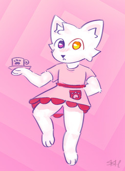 ambiguous_gender anthro clothing container cup heterochromia holding_object light_frown looking_at_viewer maid_uniform solo tea_cup uniform shimpleshe domestic_cat felid feline felis mammal hi_res