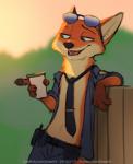 anthro clothed clothing eyewear male necktie open_clothing open_shirt open_topwear police police_uniform shirt solo sunglasses tie_bar tie_clip topwear uniform letodoesart disney zootopia nick_wilde canid canine fox mammal red_fox true_fox hi_res