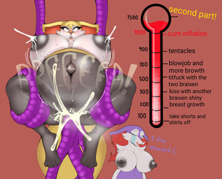 anthro areola belly big_belly big_breasts black_areola black_nipples bodily_fluids breasts crying cum cum_inflation cum_inside duo ejaculation female fur genital_fluids huge_belly huge_breasts inflation interaction_drive lactating like_goal milk nipple_dip nipples penetration profanity purple_body purple_fur red_background red_eyes retweet_goal sex share_goal simple_background strip_game tears tentacle_penetration tentacle_sex tentacles text white_body yellow_body yellow_fur foxgumie nintendo pokemon braixen canid generation_6_pokemon mammal pokemon_(species) shiny_pokemon english_text hi_res
