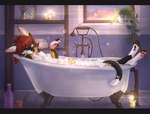 anthro bath bathtub bubble bubble_bath candle candlelight claw_foot_bathtub claws cozy faucet female hair light partially_submerged pawpads plant popping_bubble red_hair relaxing rubber_duck soft_lighting solo sunset tail window yshanii mearah calico_cat domestic_cat felid feline felis mammal hi_res