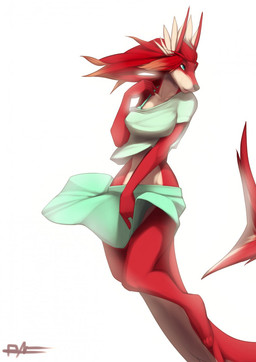 anthro biped black_nose breasts clothed clothing female hair long_hair looking_away pose red_hair seductive simple_background solo standing white_background wind lost-paw nuro aquatic canid canine fish hybrid mammal shark 2014 hi_res