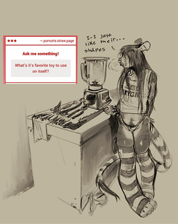 andromorph anthro appliance blender_(machine) bodily_fluids body_hair clothing collar dialogue ear_piercing facial_piercing hair hair_over_eyes happy_trail intersex kitchen_appliance legwear markings multi_nipple nail nipples nose_piercing pattern_clothing pattern_legwear piercing pliers pubes saw septum_piercing shirt solo standing striped_clothing striped_legwear striped_markings striped_tail stripes sweat sweatdrop syringe tail tail_markings tank_top text thong tools topwear underwear mourph strawpage bren_(mourph) american_opossum mammal marsupial english_text hi_res letterbox