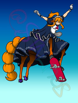 animal_ears breasts clothed clothed_female clothed_taur clothing female footwear furgonomic_footwear furgonomics hair hooves maid_headdress maid_uniform orange_hair ponytail skate_shoes skateboard skateboard_trick solo taur_clothing unguligrade_footwear uniform vehicle stalmos european_mythology greek_mythology mythology centaur equid equid_taur humanoid_taur mammal mammal_taur taur hi_res watermark