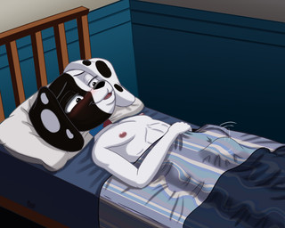 adolescent anthro areola athletic athletic_male athletic_young bed bed_sheet bedding blush bulge collar collar_only fur furniture looking_pleasured lying male markings masturbating_under_covers masturbation nipples nude on_back on_bed open_mouth pecs penile penile_masturbation pillow smile solo spots spotted_body white_body white_fur young young_anthro young_male dgemporium 101_dalmatian_street 101_dalmatians disney deepak_(101_dalmatians) canid canine canis dalmatian domestic_dog mammal 5:4 absurd_res digital_media_(artwork) hi_res