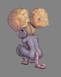 afro_puffs anthro blonde_hair blush brown_eyes butt crouching embarrassed female fur grey_body grey_fur hair looking_at_viewer looking_back nude small_butt solo luminared mammal murid murine rat rodent hi_res