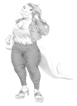 anthro big_breasts biped blouse bottomwear breasts cleavage clothed clothed_anthro clothed_female clothing colored_nails colored_toenails curvy_figure eyelashes feet female female_anthro footwear fully_clothed fully_clothed_anthro fully_clothed_female hair high_heels iris jacket leather leather_clothing leather_jacket leather_topwear long_hair long_tail looking_at_viewer mature_anthro mature_female nails pants philtrum plantigrade platform_footwear pose pupils purse shoes simple_background solo tail three-quarter_view toenails toes topwear white_background trashtikko renee_(ferretfyre) aquatic hydrodamalis mammal recently_extinct_species sirenian steller's_sea_cow 2025 digital_drawing_(artwork) digital_media_(artwork) full-length_portrait greyscale hi_res monochrome portrait shaded soft_shading