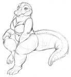 anthro belly biped blush bra breasts claws clothing feet female hindpaw navel non-mammal_breasts panties paws ridges sitting slightly_chubby solo tail underwear conditional_dnp sefeiren fgs alligator alligatorid crocodilian lizard reptile scalie 2011 monochrome sketch