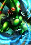 abs anthro claws green_body hair male muscular muscular_anthro muscular_male pecs red_hair solo spikes uwaaaa_029 bandai_namco digimon arthropod digimon_(species) insect stingmon hi_res