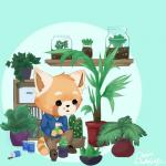 anthro clothed clothing greenhouse male plant simple_background solo vivarium thatwonkyhanky aggretsuko sanrio resasuke ailurid mammal red_panda 1:1 2018 digital_media_(artwork) hi_res