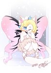 anthro clothing dress insect_wings looking_at_viewer sitting solo wings gingy_k_fox domestic_cat fairy felid feline felis mammal hi_res