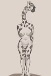 anthro breasts erect_nipples female genitals hair hands_behind_back horn long_neck looking_away navel nipples plump_labia pussy smile solo jokoifu giraffe giraffid mammal 2019 hi_res