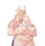 anthro areola biped blonde_hair blush breast_grab breasts clothed clothing curvy_figure duo eyes_closed female fur genitals hair hand_on_breast horn kissing_from_behind male male/female navel nipples pussy simple_background slightly_chubby voluptuous white_background white_body white_fur oanju undertale_(series) asgore_dreemurr toriel boss_monster_(undertale) bovid caprine goat mammal absurd_res hi_res