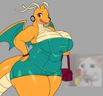 antennae_(anatomy) anthro belly big_breasts big_butt blush bodily_fluids bracelet breasts butt clothed clothed_female clothing dress ear_piercing ear_ring female hand_on_hip holding_purse hoop_ear_ring huge_breasts huge_butt huge_thighs jewelry looking_at_viewer mature_female membrane_(anatomy) membranous_wings orange_body orange_scales overweight overweight_anthro overweight_female piercing ring_piercing scales shoulderless_dress solo sweat sweatdrop tail thick_tail thick_thighs tight_clothing tight_dress ventral_scales voluptuous_anthro voluptuous_female wings activeajames mythology nintendo pokemon dragon dragonite generation_1_pokemon mythological_creature mythological_scalie pokemon_(species) scalie hi_res