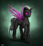 arthropod changeling fan_character feral friendship_is_magic gradient_background grey_hair hair hasbro hi_res hooves horn insect_wings l1nkoln male my_little_pony purple_eyes simple_background solo white_hair wings