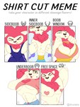 anthro clothed clothing hair male mane mane_hair markings mole_(marking) muscular muscular_anthro muscular_male pasties pecs skimpy solo text noinipi cartoon_network mao_mao:_heroes_of_pure_heart shirt_cut_meme king_snugglemagne_xxv felid lion mammal pantherine english_text hi_res meme