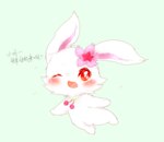 blush chibi daww female flower green_background one_eye_closed open_mouth open_smile plant red_eyes semi-anthro simple_background smile solo text wink deaic jewelpet sanrio sega sega_fave ruby_(jewelpet) lagomorph leporid mammal rabbit 2018 chinese_text hi_res