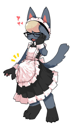 4_toes alternative_fashion anthro barefoot blush claws clothed clothing crossdressing crossdressing_male dress erection erection_under_clothing eyes_closed eyewear fangs feet femboy fur glasses goth gothic_lolita grey_body grey_fur hair hand_on_face heart_symbol j-fashion kemono lolita_(fashion) maid_headdress maid_uniform male open_mouth pawpads paws rectangular_glasses simple_background solo standing teeth toes uniform white_hair infekah animal_crossing nintendo raymond_(animal_crossing) domestic_cat felid feline felis mammal 2021 full-length_portrait hi_res portrait