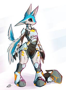 4_ears ambiguous_gender anthro armor avalon_(avali_homeworld) black_eyes blue_body bodysuit breastplate clothing fluffy fluffy_tail grey_body headgear helmet lights multi_ear skinsuit solo tail tight_clothing wide_hips winged_arms wings conditional_dnp lodi_(artist) avali avian hi_res