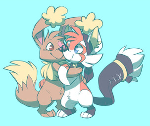 accessory ambiguous_gender anthro black_nose blue_background blue_eyes brown_body brown_eyes brown_fur chibi duo featureless_crotch feet fur furgonomics handpaw head_tuft heart_(marking) hindpaw hug hugging_another markings nose_to_nose nude orange_body orange_fur paws pink_inner_ear semi-anthro simple_background snout tail tail_accessory tailband tuft white_body white_fur yellow_inner_ear zipper yassui nintendo pokemon ailurid buneary eevee generation_1_pokemon generation_4_pokemon hybrid_pokemon mammal pokemon_(species) red_panda 2014 cel_shading digital_drawing_(artwork) digital_media_(artwork) shaded