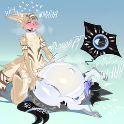 anthro anticipation belly belly_expansion big_penis blue_blush blue_eyes blue_nipples blush bodily_fluids cocky_smile cum cum_ballooning cum_in_vagina cum_inflation cum_inside duo expansion female from_front_position genital_fluids genitals huge_cumshot impregnation inflation legs_in_air legs_up male male/female moan musk neckline nipples ovum penis sex sound_effects sperm_cell spread_legs spreading steam steamy_breath tayronnebr european_mythology irish_mythology mythology koru_(furryfennec) rivela_(rivetstheblue) canid canine dullahan felid fennec_fox fox hybrid mammal pantherine procyonid raccoon snow_leopard true_fox 1:1 absurd_res hi_res