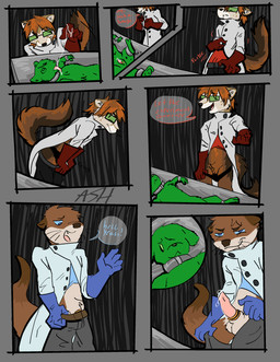 accessory anthro bent_over bodily_fluids chain clothed clothing coat cock_ring collar dazed dialogue drooling ears_down examination eyewear female genitals glasses gloves group handwear jewelry lab_coat laboratory lying male male/female male/male on_back otter_tail panties panties_down partially_clothed penis penis_accessory penis_jewelry pivoted_ears removing_pants removing_shirt restraints saliva saliva_string slit_penis smile smiling_at_viewer smirk smirking_at_viewer topwear trio tuft underwear underwear_down undressing vulva spicymustelid rain_world videocult jameson spice tuft_(character) gulonine mammal marten mustelid musteline otter pine_marten slugcat absurd_res comic hi_res