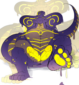 anthro bodily_fluids breasts dominant dominant_male double_dick erection genital_fluids genitals hypnosis hypnotic_eyes latex male male/male mind_control nipples paws penile penis simple_background slime slit_penis solo sorakskullsnake ouroboros_dinamadeus goo_creature reptile scalie snake absurd_res hi_res