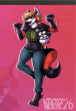 anthro black_body black_clothing black_fur black_topwear blonde_hair bottomwear button_(fastener) clothing computer_mouse cord electronics eyebrow_through_hair eyebrows eyewear facial_tuft female foot_tuft fur glasses gloves_(marking) green_bottomwear green_clothing green_pants hair lgbt_pride markings multicolored_body multicolored_fur multicolored_tail pants plushie pointy_ears pose pride_colors raised_leg red_body red_fur round_glasses shirt smile snout solo tail tail_markings teeth text text_on_clothing text_on_topwear tongue topwear transgender_pride_colors translucent translucent_hair tuft white_body white_fur vividwolfe linux tux_(linux) xenia_(linux) avian bird canid canine fox mammal penguin 2026 digital_media_(artwork) hi_res trans_(lore) trans_woman_(lore)