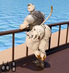 against_surface anthro beach big_butt black_clothing black_footwear black_hair black_shoes bottomless bottomless_anthro bottomless_male butt butt_tattoo cheek_tuft circumcised clothed clothing facial_tuft footwear fur genitals grey_clothing grey_shirt grey_topwear hair humanoid_genitalia humanoid_penis leg_tattoo looking_back male mouth_closed muscular muscular_anthro muscular_arms muscular_legs muscular_male penis pier raised_tail rear_view serious_face shirt skull_tattoo solo standing tail tattoo text topwear tuft water white_body white_fur yellow_eyes totallyd camseven_(modeler) epic_games fortnite meowdas meowscles domestic_cat felid feline felis mammal 2024 3d_(artwork) digital_media_(artwork) english_description english_text hi_res