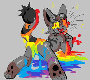 all_fours ambiguous_gender anthro bodily_fluids crying fur grey_background grey_body grey_fur grey_hair hair looking_at_viewer looking_back nude_anthro nude_male open_mouth paint pawpads paws rear_view red_eyes simple_background solo striped_body striped_fur stripes sweat sweatdrop tears yellow_sclera worm_(artist) domestic_cat felid feline felis mammal male_(lore)