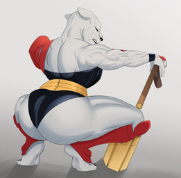 3_toes 4_fingers angry anthro arm_armor armor back_muscles backless_clothing backless_leotard bare_shoulders barefoot bent_leg big_breasts big_butt big_muscles biped black_armor black_breastplate black_claws black_eyebrows black_lips black_nose black_sclera breastplate breasts bubble_butt butt claws clothed clothed_anthro clothed_female clothing club_(weapon) crouching cuffs_(clothing) ears_down extended_arms eyebrows feet female fingers frown fur gradient_background greaves half-closed_eyes huge_butt humanoid_feet humanoid_hands iris leotard light_body light_fur lips looking_at_viewer looking_back looking_back_at_viewer melee_weapon monotone_body monotone_fur multicolored_clothing multicolored_leotard muscular muscular_anthro muscular_arms muscular_female muscular_thighs narrowed_eyes pivoted_ears plantigrade pointy_ears pose prick_ears pupils raised_heel red_armor shadow simple_background snarling snout soles solo tailless teeth textured_background thick_thighs thin_eyebrows three-quarter_view toe_claws toes two_tone_clothing two_tone_leotard vein veiny_arms veiny_muscles weapon white_body white_ears white_fur wide_hipped_anthro wide_hipped_female wide_hips yellow_eyes aspirantpill image_comics invincible_(image_comics) thokk's_daughter felid lion mammal pantherine 2025 absurd_res digital_drawing_(artwork) digital_media_(artwork) full-length_portrait hi_res pinup portrait