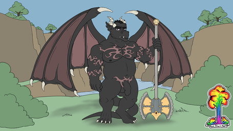 anthro axe foreskin genitals hair horn humanoid_genitalia humanoid_penis looking_at_viewer male melee_weapon nipples nude penis solo tail unretracted_foreskin warrior weapon wings rockblackhorn_(artist) mythology dragon mythological_creature mythological_scalie scalie 16:9 2020 signature widescreen