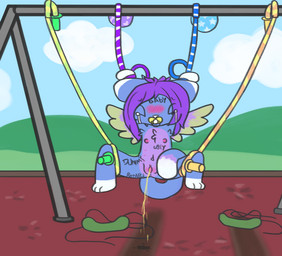 ableist_slur anthro arms_tied bdsm blue_body blue_fur blush bodily_fluids body_writing bondage bound bullying clitoris crying embarrassed female flat_chested forced fur genital_fluids genitals hair humiliation legs_tied multi_nipple nipples nude object_in_mouth outdoor_nudity outside pacifier pacifier_in_mouth peeing public public_humiliation purple_hair shy slur solo spread_legs spreading tears text toddler urine urine_stream vulva watersports wings young young_anthro bunnyqueen domestic_cat felid feline felis mammal english_text hi_res