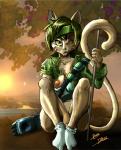 accessory alternate_species anthro breasts camera clothing female footwear furrification headband jacket ledge legwear nipples one_eye_closed plant pole socks solo topwear tree wink h-yena_(artist) beyond_good_and_evil_(game) ubisoft jade_(beyond_good_and_evil) felid mammal