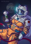 absurd_res anthro astronaut canid canine canis clothed clothing digital_drawing_(artwork) digital_media_(artwork) domestic_dog earth english_text female gloves handwear hi_res laika_(ussr) mammal planet portrait russian solo soviet_union space spacesuit star tass_the_bovine text